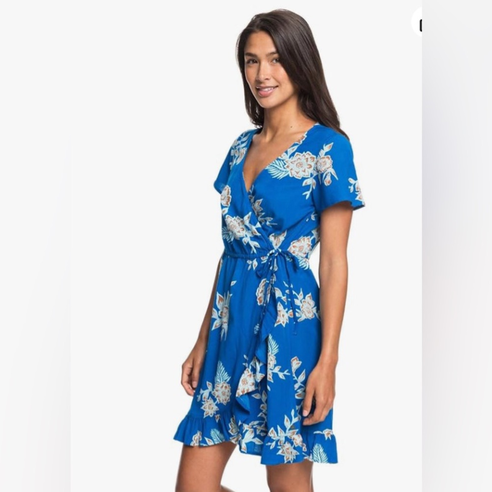 Roxy Flower Hawaiian Print in blue Wrap dress NWOT small - Picture 6 of 12
